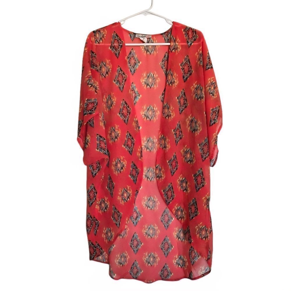 Boho Diamond Triangle Pattern Aztec Orange Large Kimono Festival Lightweight EUC